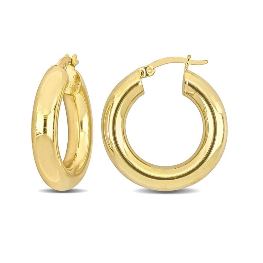 Yellow Plated Sterling Silver Polished Round Hoop Earrings (1 Inch)